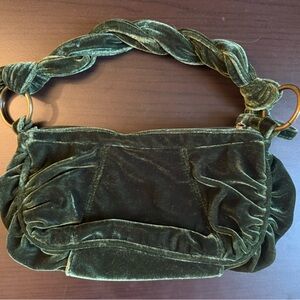 Green and Gold Velvet Clutch with Braided Handle